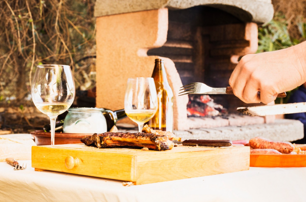 Barbecue food with wine glasses 