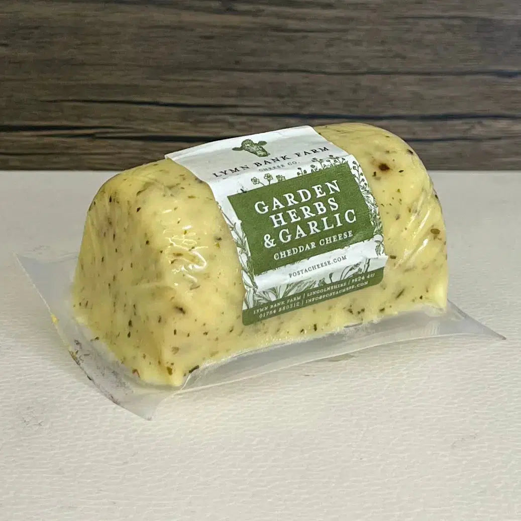 Lymn Bank Farm Garden Herbs & Garlic Cheddar Barrel 145g-CHEESE-Turton Wines