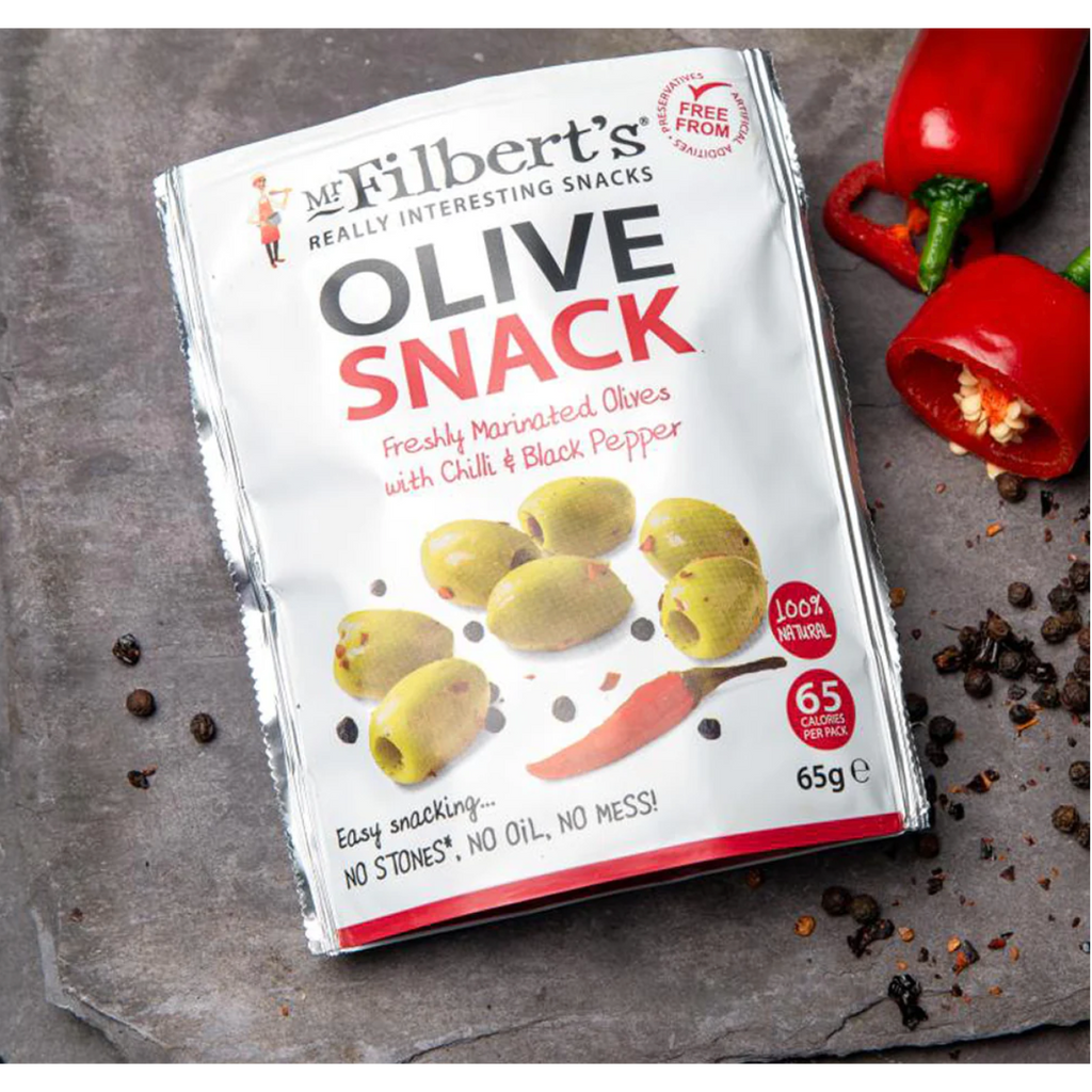 Mr Filbert's Green Olives with Chilli & Black Pepper 50g-Olives-Turton Wines