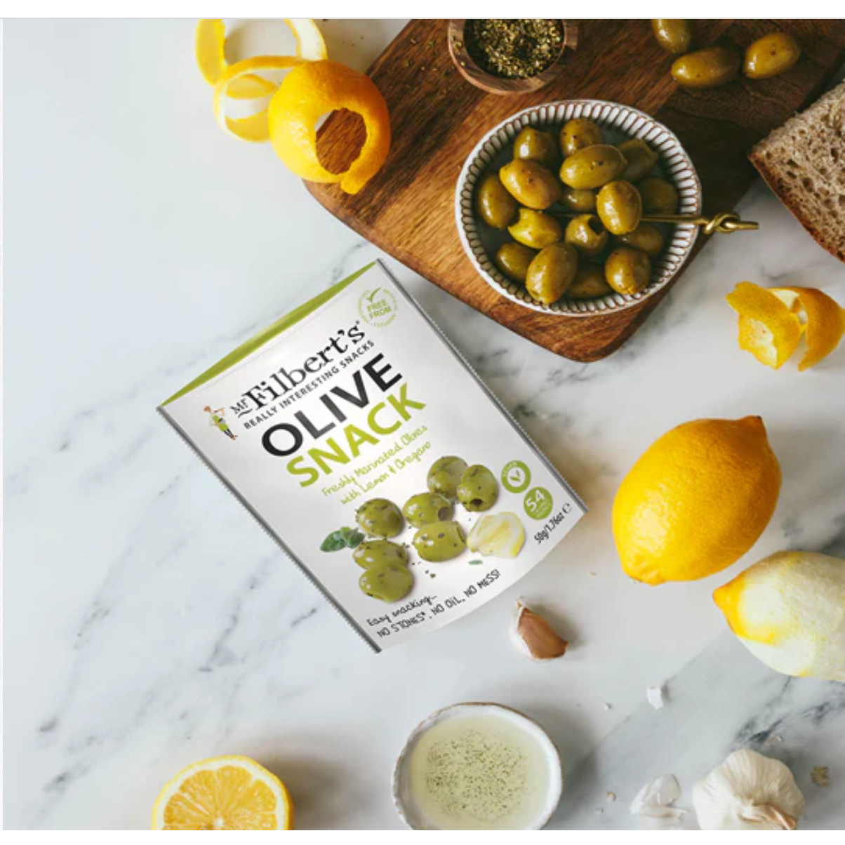 Mr Filbert's Green Olives with Lemon & Oregano 50g-Olives-Turton Wines