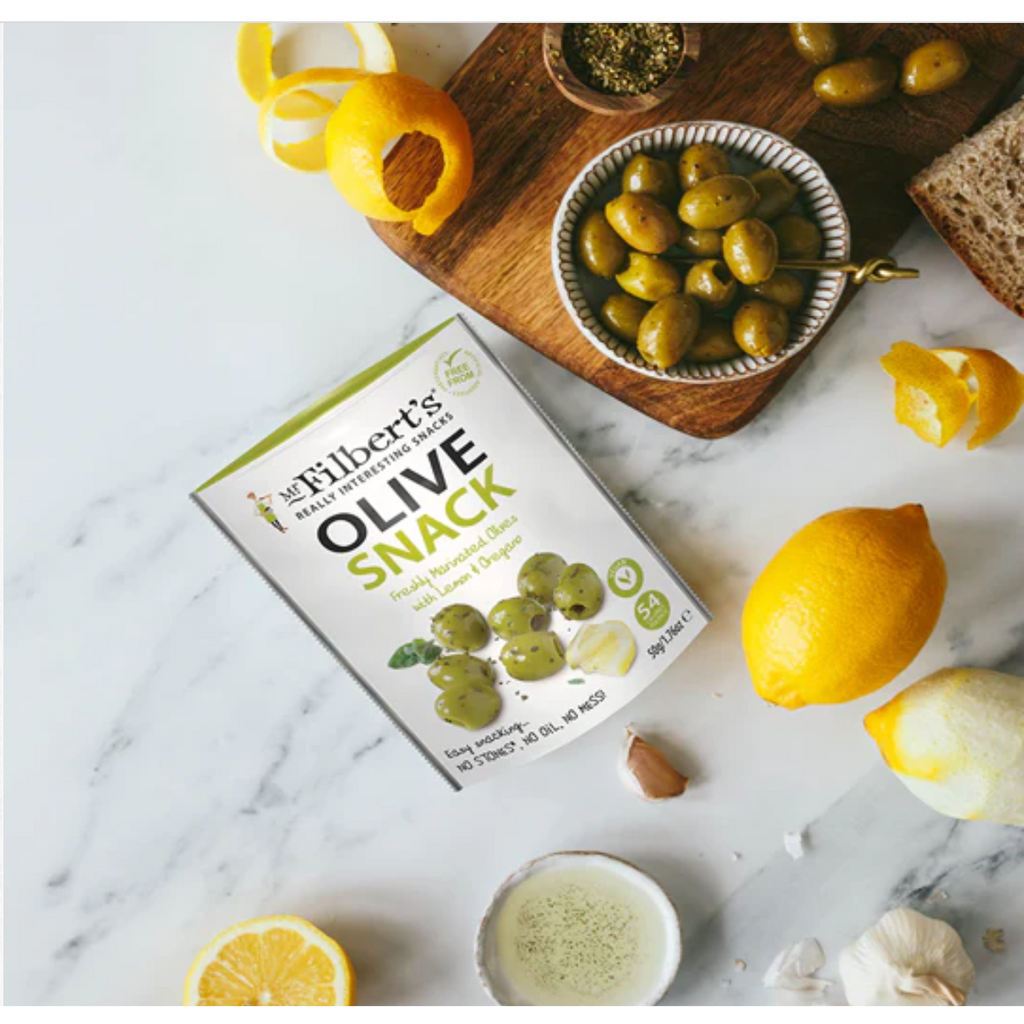 Mr Filbert's Green Olives with Lemon & Oregano 50g-Olives-Turton Wines
