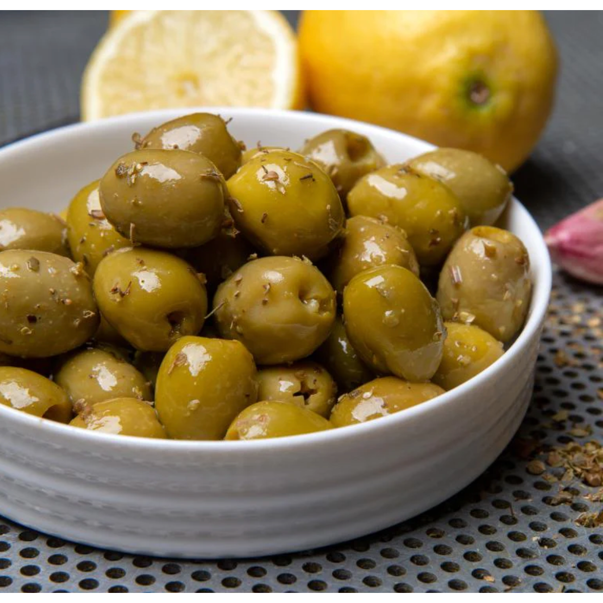 Mr Filbert's Green Olives with Lemon & Oregano 50g-Olives-Turton Wines