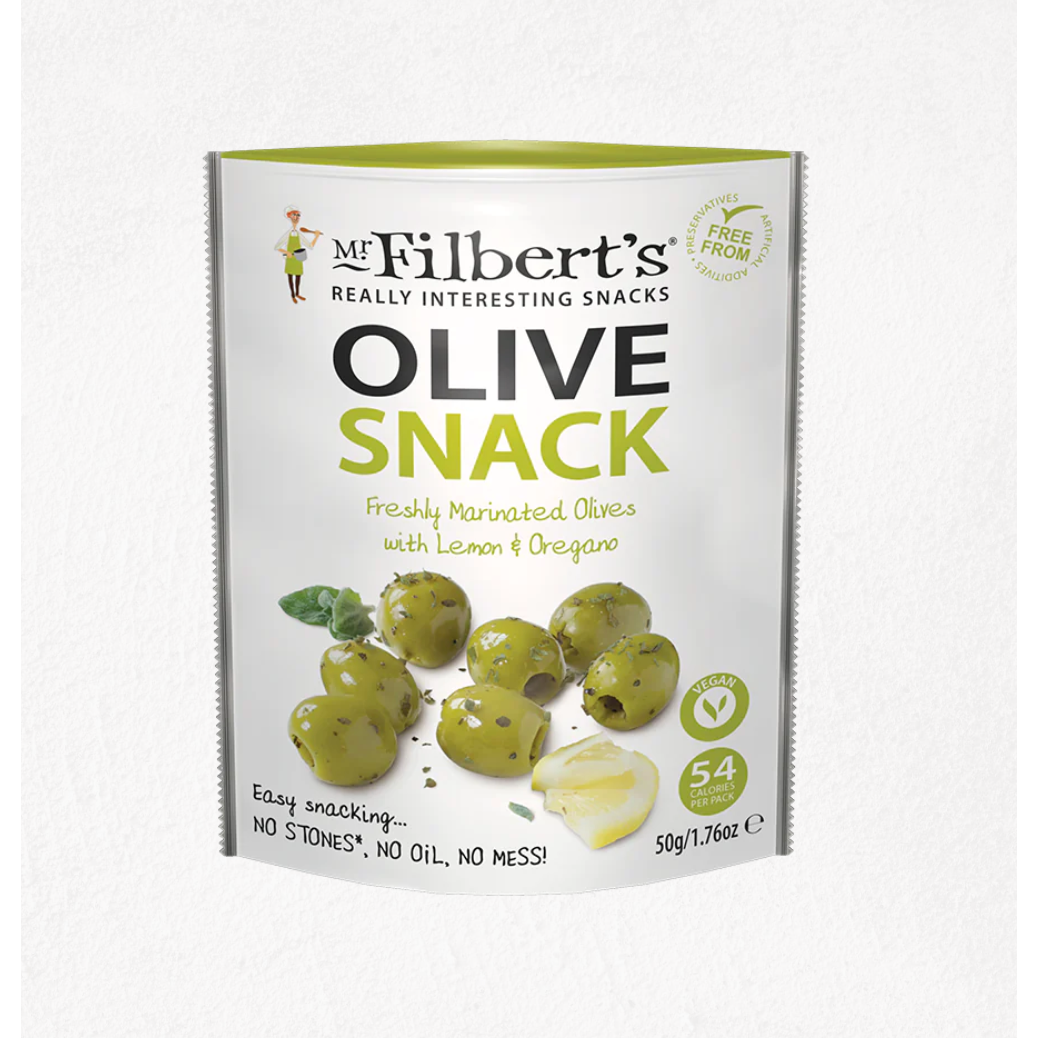 Mr Filbert's Green Olives with Lemon & Oregano 50g-Olives-Turton Wines
