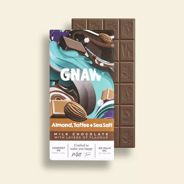 Gnaw Almond, Toffee and Sea Salt Chocolate Bar 80g