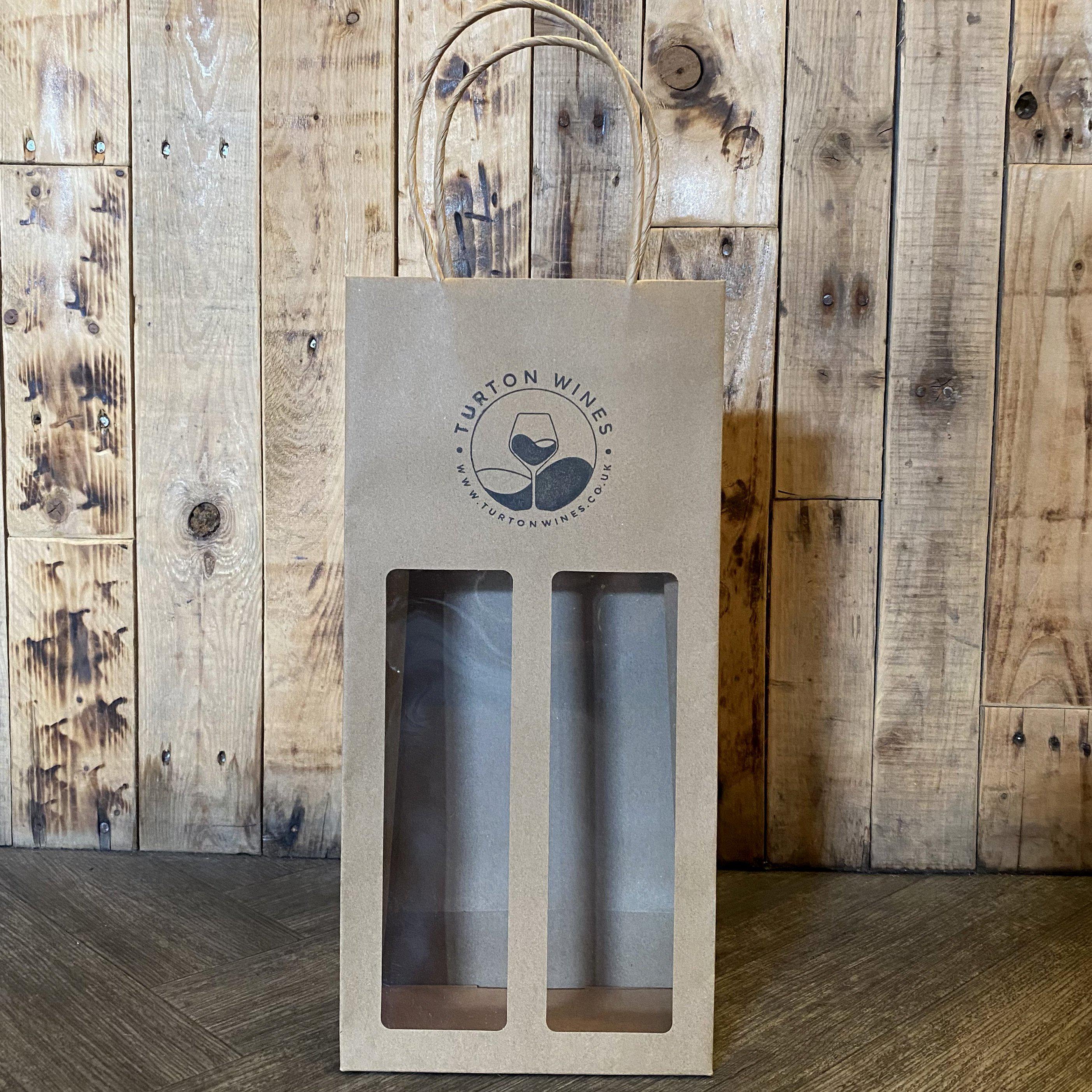2 Bottle Kraft Gift Bag with Window-Gift Boxes-Turton Wines