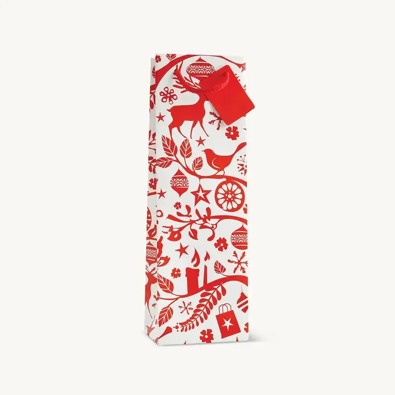 1 Bottle Gift Bag White Christmas Gift Bag-Gift Bags-Turton Wines