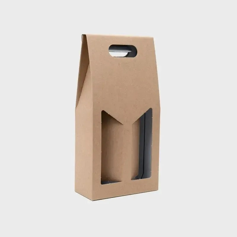 2 Bottle Kraft Wine Gift Box With Windows-Gift Boxes-Turton Wines