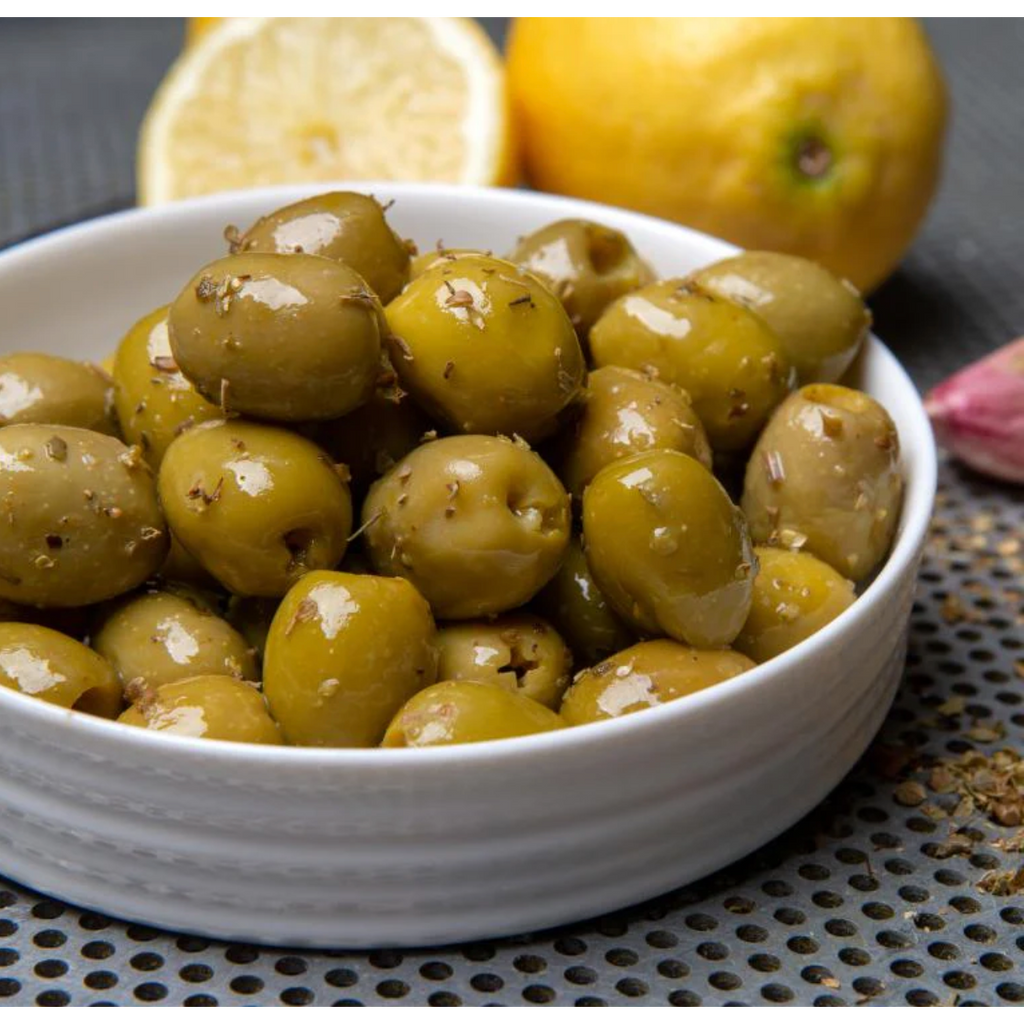 Mr Filbert's Green Olives with Lemon & Oregano 50g-Olives-Turton Wines