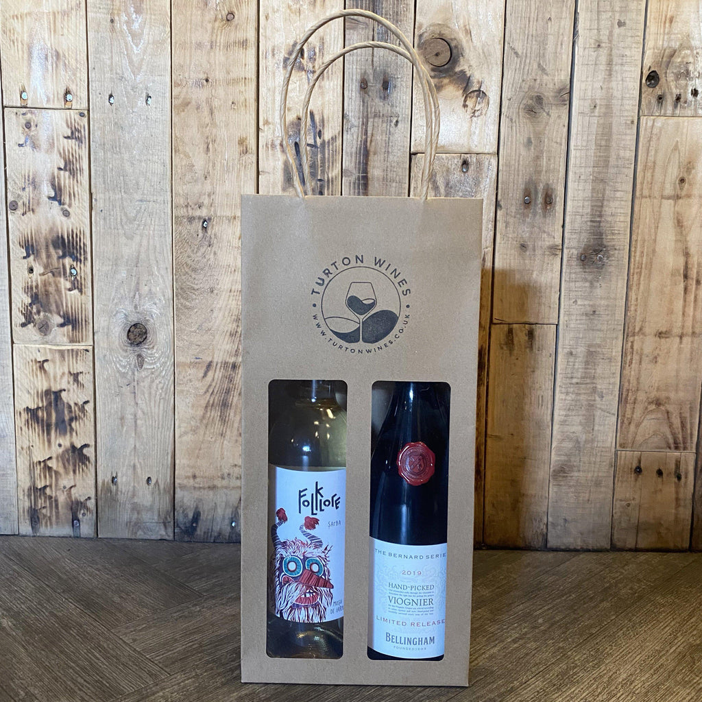 2 Bottle Kraft Gift Bag with Window-Gift Boxes-Turton Wines
