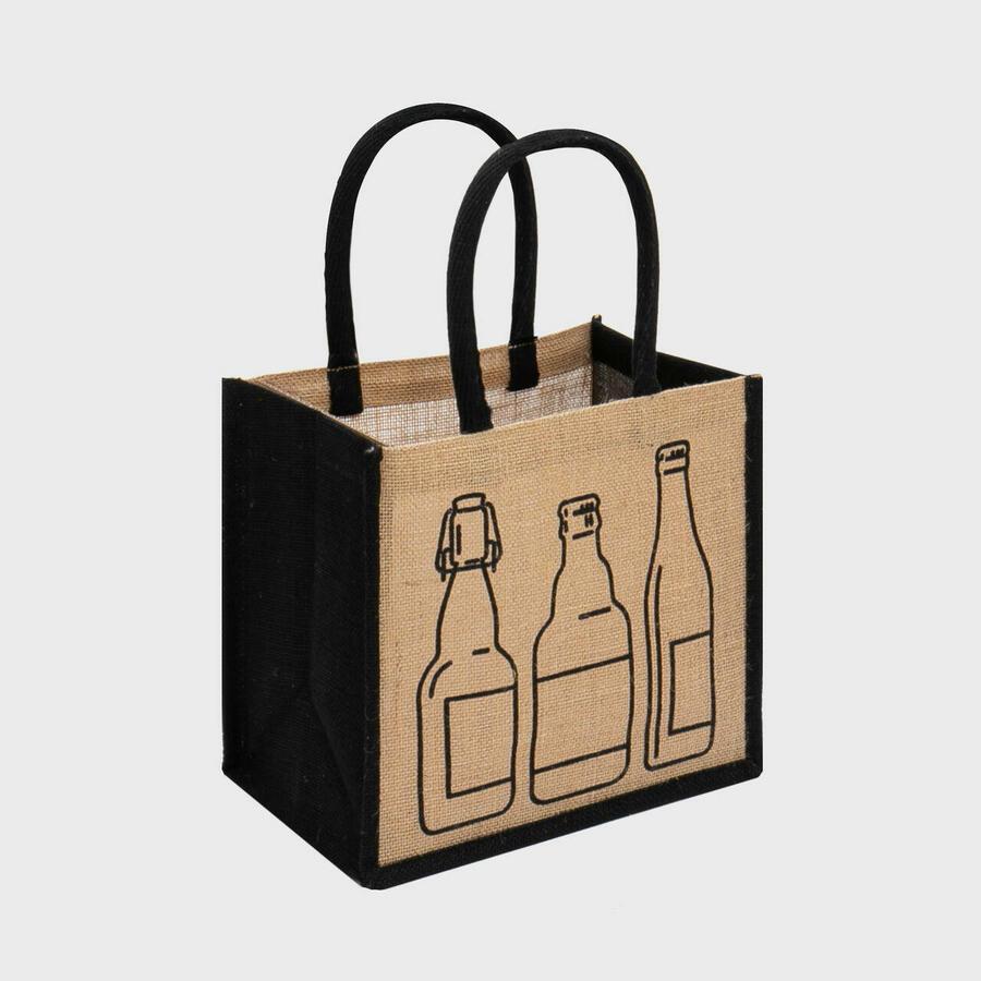 6 Beer Bottle Jute Bag Beer Bottle Print-Gift Bags-Turton Wines