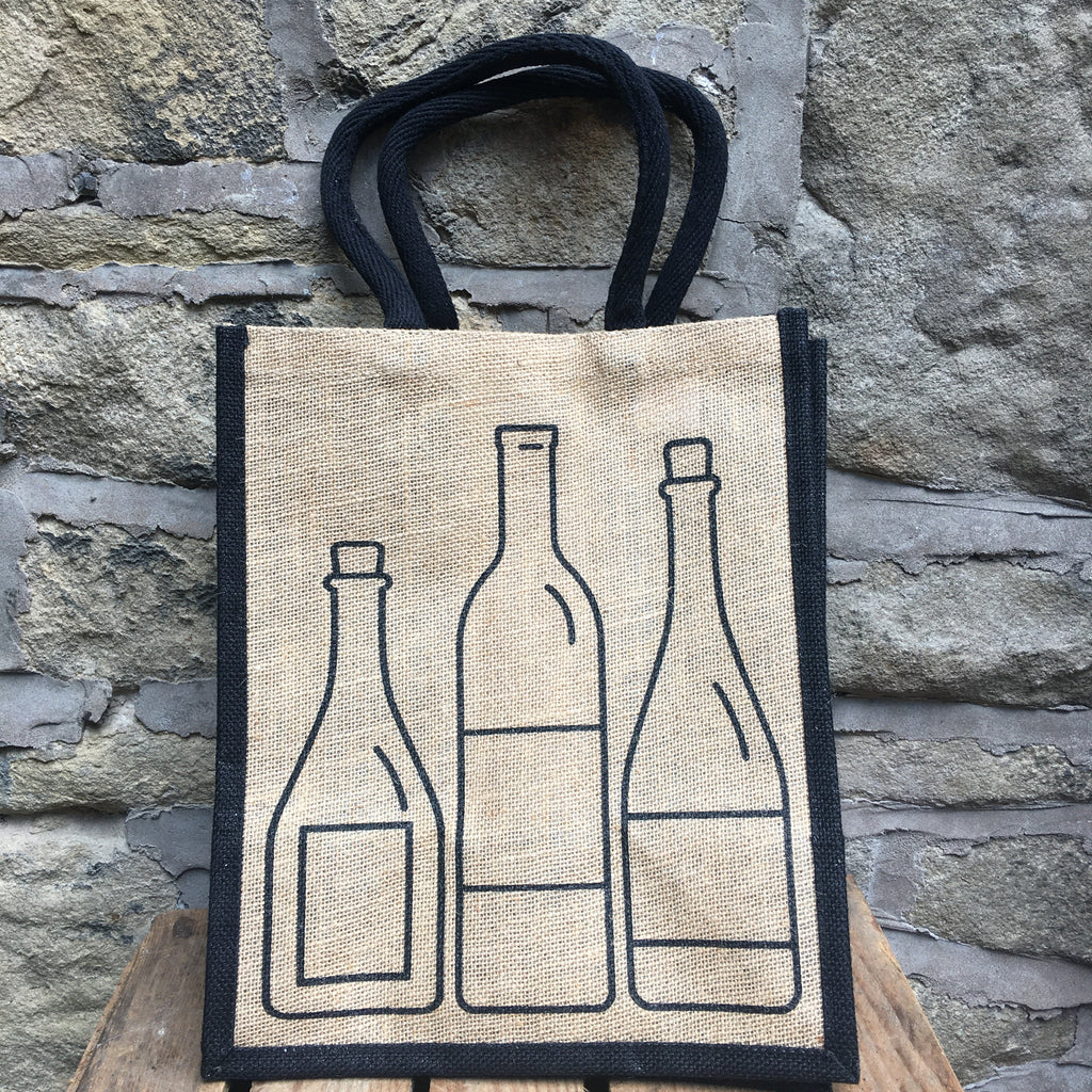 6 Bottle printed Jute Carrier with Dividers Natural-Gift Bags-Turton Wines