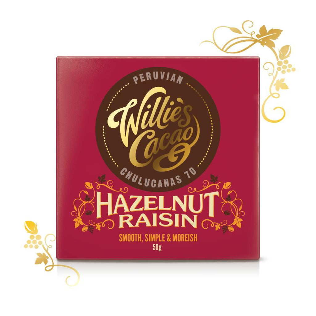 Willie's Cacao Dark Chocolate Hazelnut & Raisin 50g-Chocolate-Turton Wines